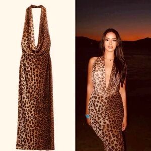 Zara  Animal Print Tulle Halter Dress